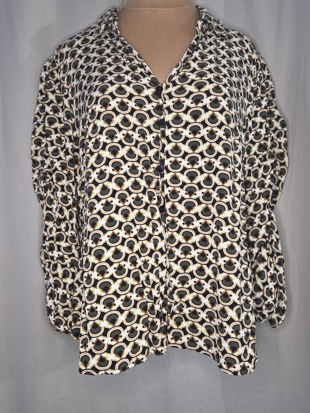 CatoPrinted V-Neck Button Front Blouse in Black & Cream Size 18/20 - Picture 1 of 9